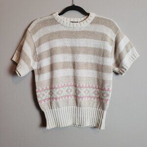 Liz Sport Vintage Ramie Knit Neutral Pink Geometric Top Medium